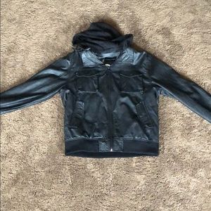 hooded leather jacket